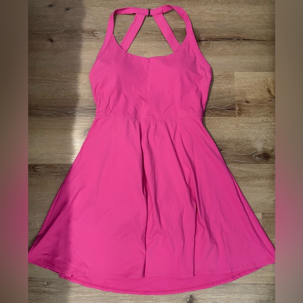 Halara SoftlyZero Airy Backless Twisted Flare Dance Active Dress in Fuchsia - Picture 2 of 14